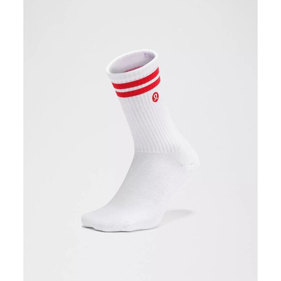 Unisex Daily Essential Crew Socks Stripe - White/Red - Picture 3 of 3